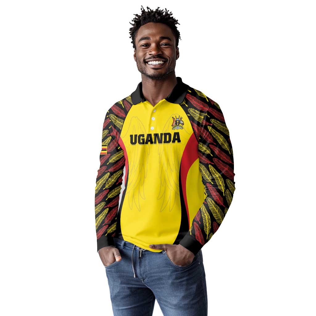 Custom Uganda Cricket Long Sleeve Polo Shirt Come On Cricket Cranes - African Pride