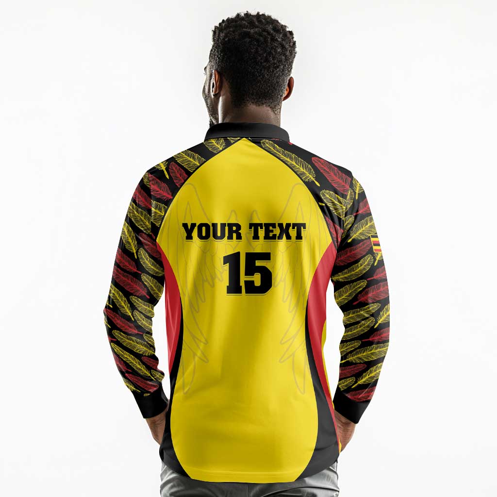 Custom Uganda Cricket Long Sleeve Polo Shirt Come On Cricket Cranes - African Pride