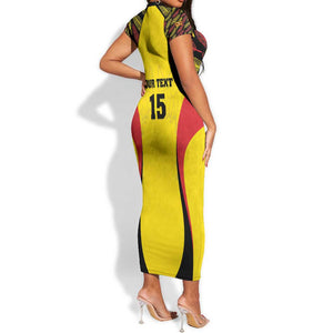 Custom Uganda Cricket Short Sleeve Bodycon Dress Come On Cricket Cranes - African Pride