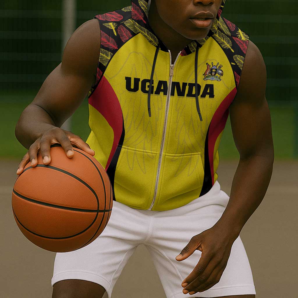 Custom Uganda Cricket Sleeveless Zip Hoodie Come On Cricket Cranes - African Pride