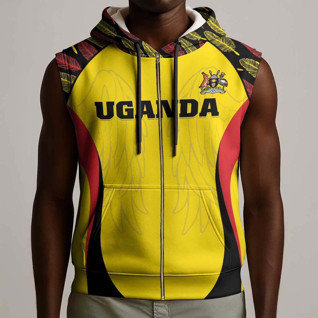 Custom Uganda Cricket Sleeveless Zip Hoodie Come On Cricket Cranes - African Pride