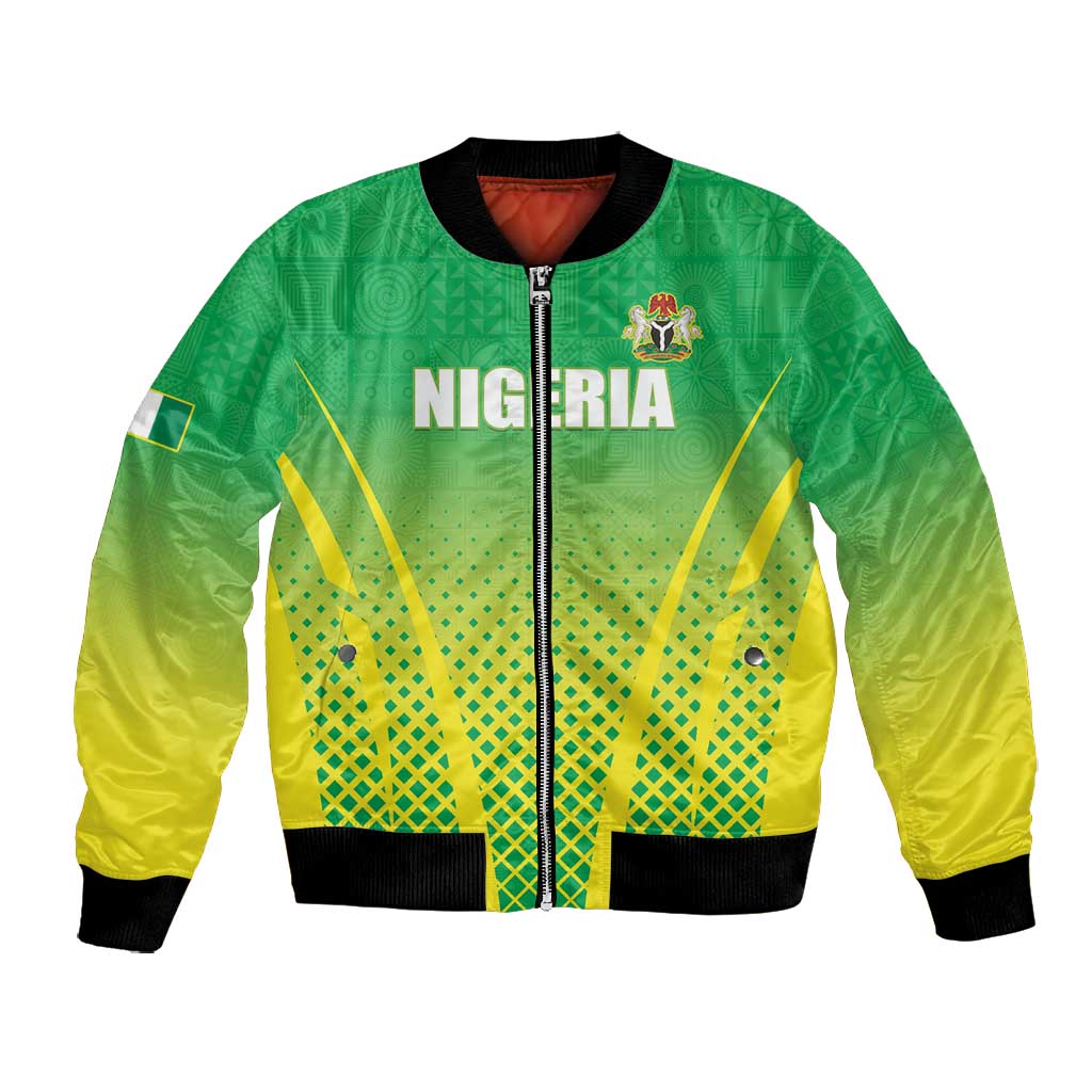 Custom Nigeria Cricket Bomber Jacket Go Yellow Greens - African Pride
