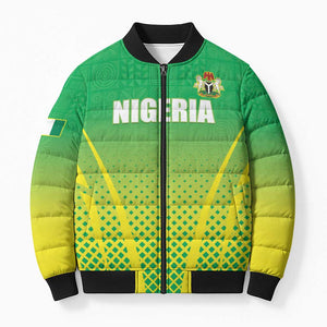 Custom Nigeria Cricket Bomber Puffer Jacket Come On Yellow Greens