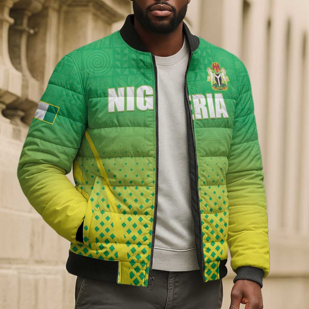 Custom Nigeria Cricket Bomber Puffer Jacket Come On Yellow Greens