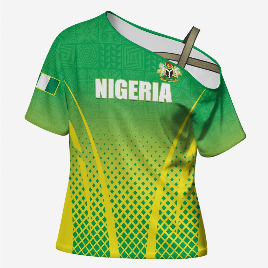 Custom Nigeria Cricket Cross Shoulder Shirt Come On Yellow Greens