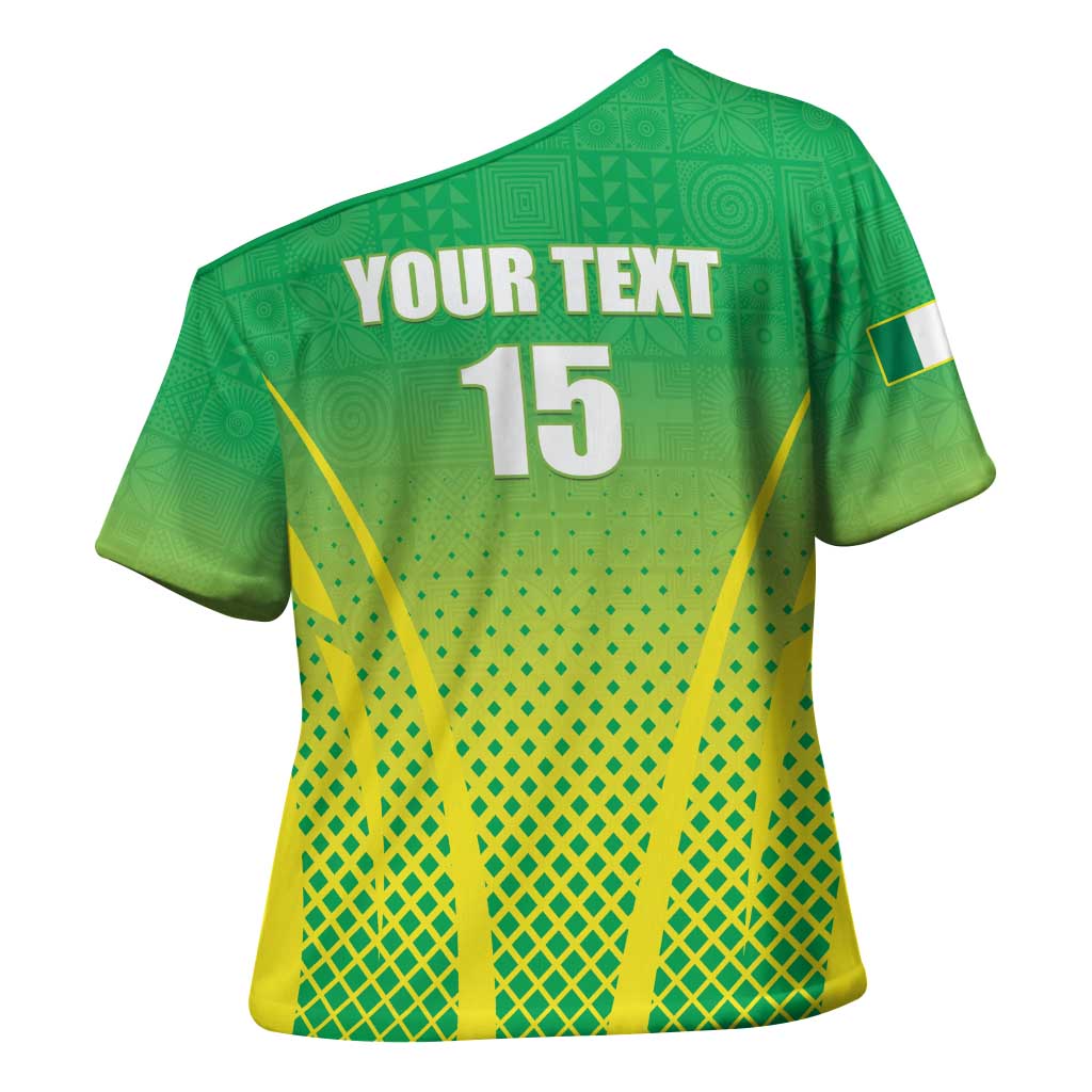 Custom Nigeria Cricket Cross Shoulder Shirt Come On Yellow Greens
