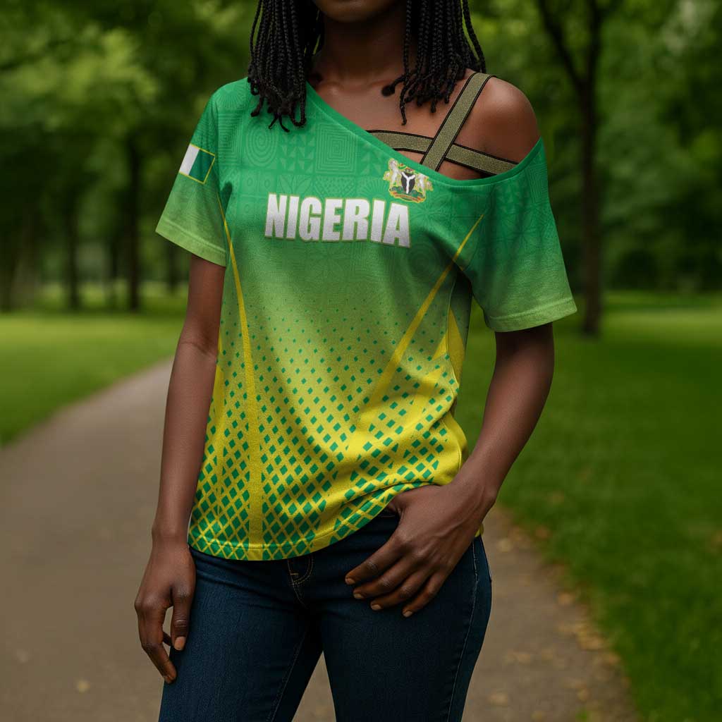 Custom Nigeria Cricket Cross Shoulder Shirt Come On Yellow Greens