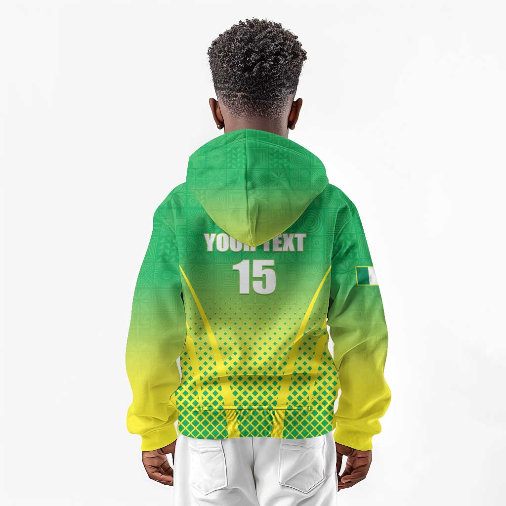 Custom Nigeria Cricket Kid Hoodie Go Yellow Greens - African Pride