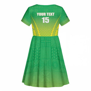 Custom Nigeria Cricket Kid Short Sleeve Dress Go Yellow Greens - African Pride