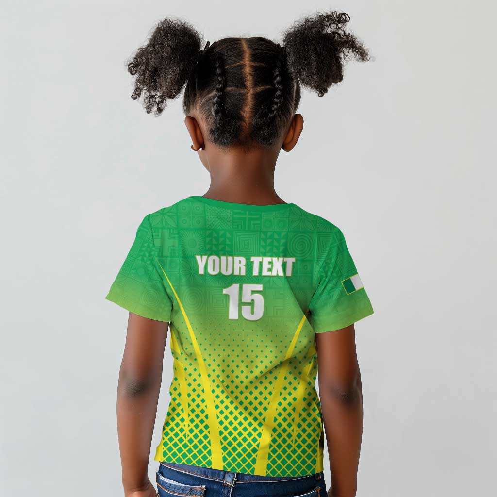 Custom Nigeria Cricket Kid T shirt Go Yellow Greens - African Pride