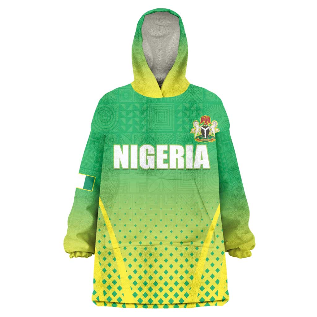 Custom Nigeria Cricket Kid Wearable Blanket Hoodie Go Yellow Greens - African Pride