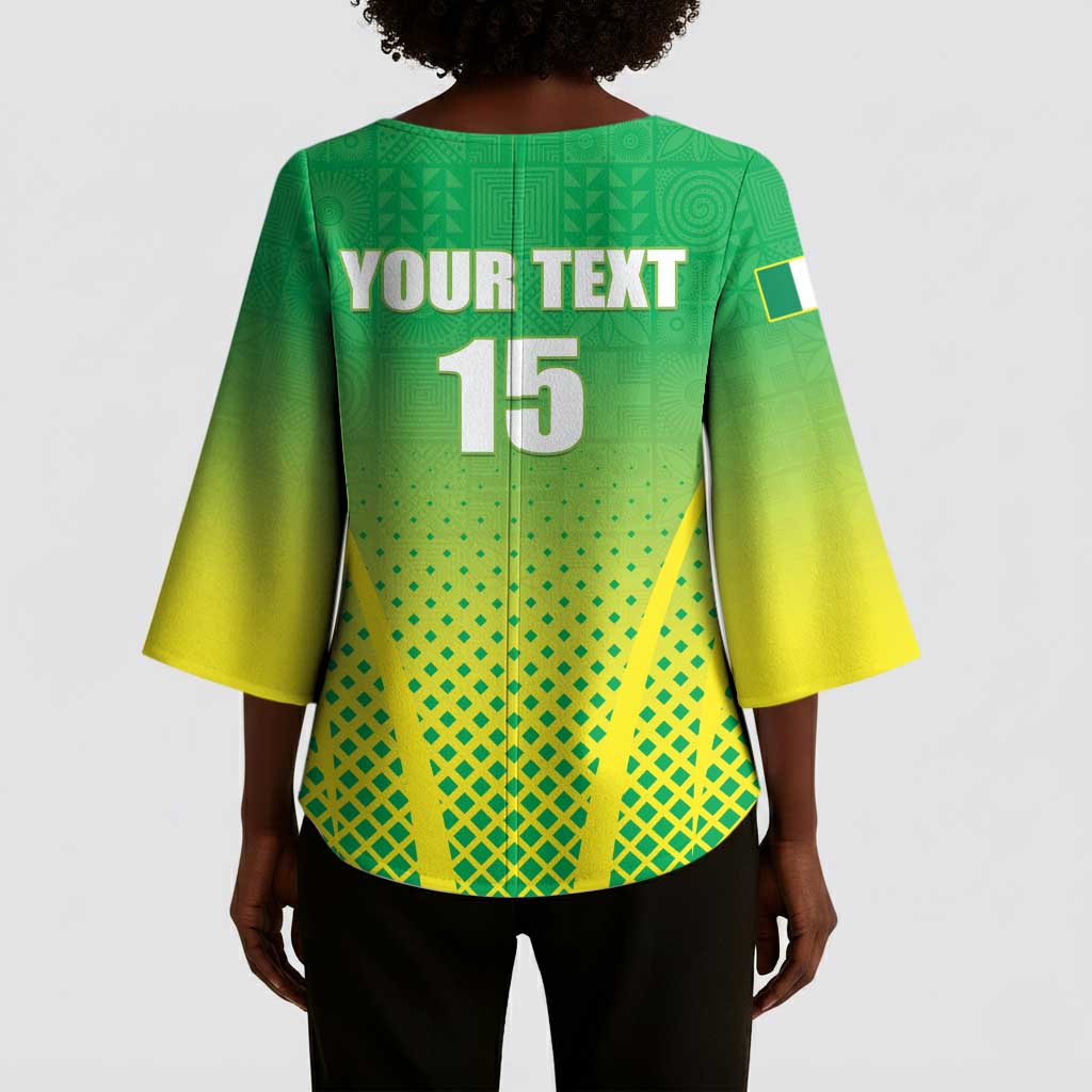 Custom Nigeria Cricket Kimono Sleeve Blouse Come On Yellow Greens