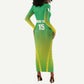 Custom Nigeria Cricket Long Sleeve Bodycon Dress Go Yellow Greens - African Pride