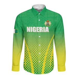 Custom Nigeria Cricket Long Sleeve Button Shirt Go Yellow Greens - African Pride