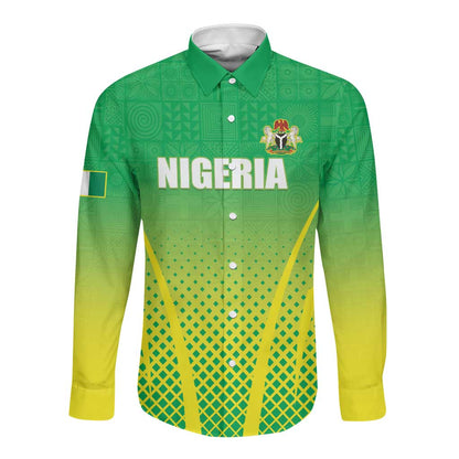 Custom Nigeria Cricket Long Sleeve Button Shirt Go Yellow Greens - African Pride