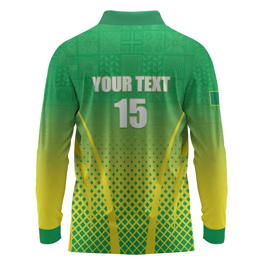 Custom Nigeria Cricket Long Sleeve Polo Shirt Go Yellow Greens - African Pride