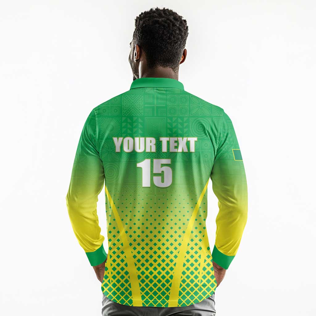 Custom Nigeria Cricket Long Sleeve Polo Shirt Go Yellow Greens - African Pride