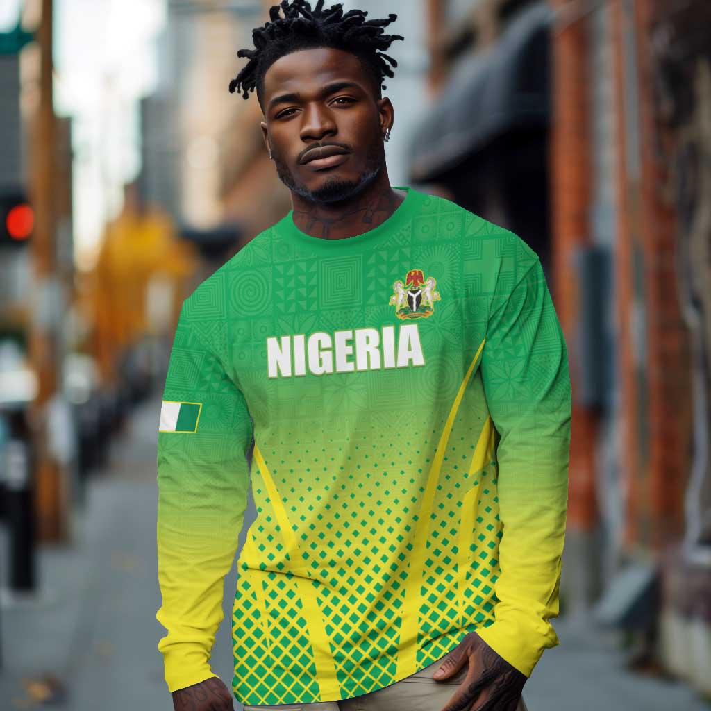 Custom Nigeria Cricket Long Sleeve Shirt Go Yellow Greens - African Pride
