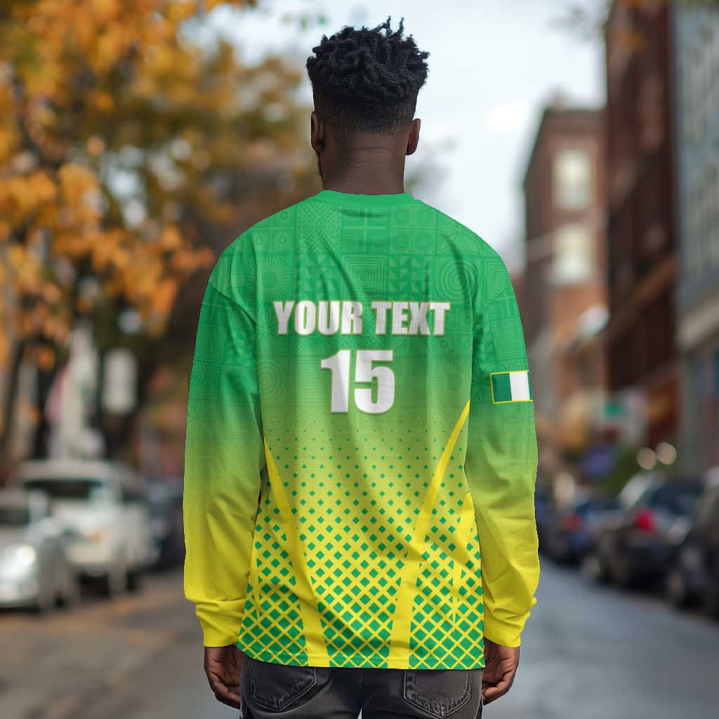 Custom Nigeria Cricket Long Sleeve Shirt Go Yellow Greens - African Pride
