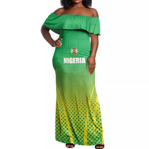 Custom Nigeria Cricket Off Shoulder Maxi Dress Go Yellow Greens - African Pride