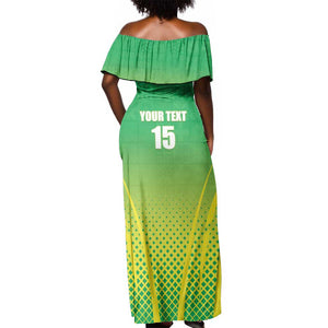 Custom Nigeria Cricket Off Shoulder Maxi Dress Go Yellow Greens - African Pride