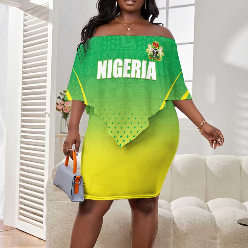 Custom Nigeria Cricket Off Shoulder Short Dress Go Yellow Greens - African Pride