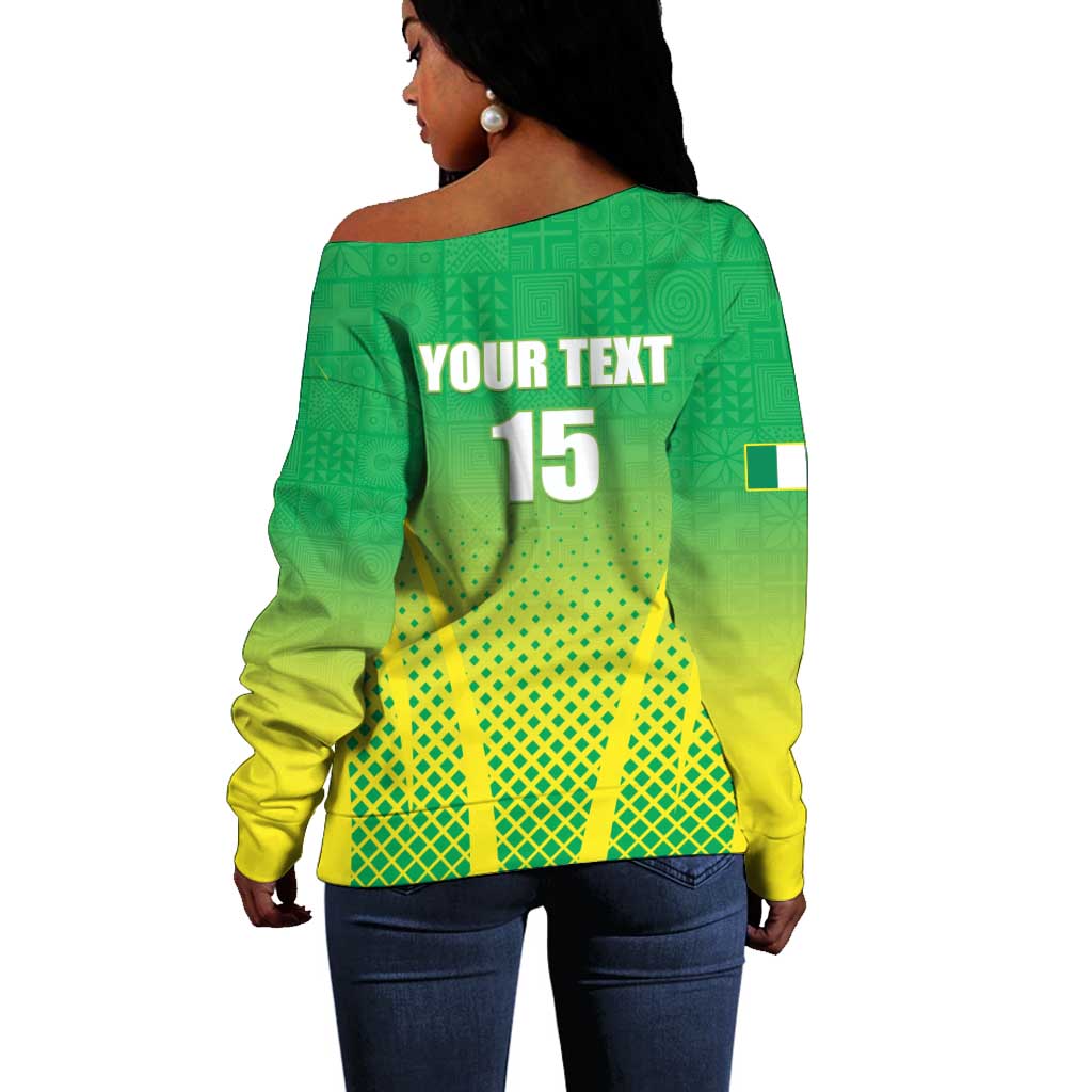 Custom Nigeria Cricket Off Shoulder Sweater Go Yellow Greens - African Pride