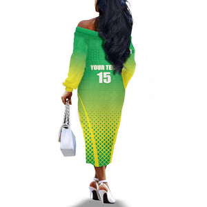 Custom Nigeria Cricket Off The Shoulder Long Sleeve Dress Go Yellow Greens - African Pride