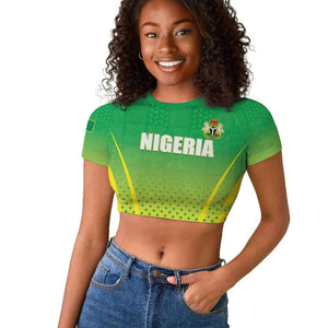 Custom Nigeria Cricket Raglan Cropped T shirt Go Yellow Greens - African Pride