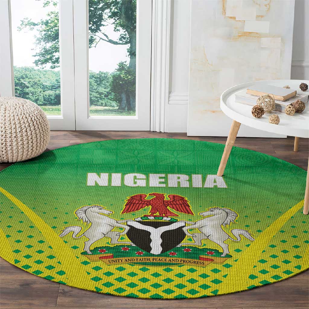 Nigeria Cricket Round Carpet Go Yellow Greens - African Pride