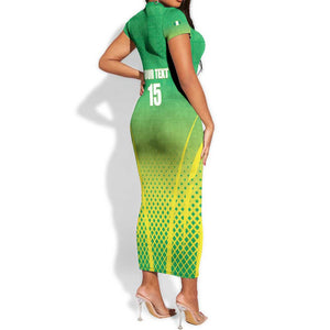 Custom Nigeria Cricket Short Sleeve Bodycon Dress Go Yellow Greens - African Pride