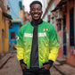 Custom Nigeria Cricket Sleeve Zip Bomber Jacket Go Yellow Greens - African Pride