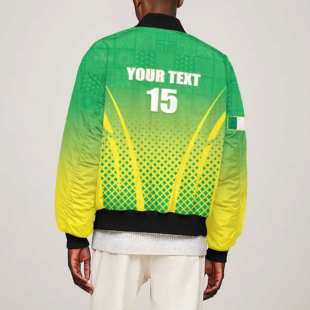 Custom Nigeria Cricket Sleeve Zip Bomber Jacket Go Yellow Greens - African Pride