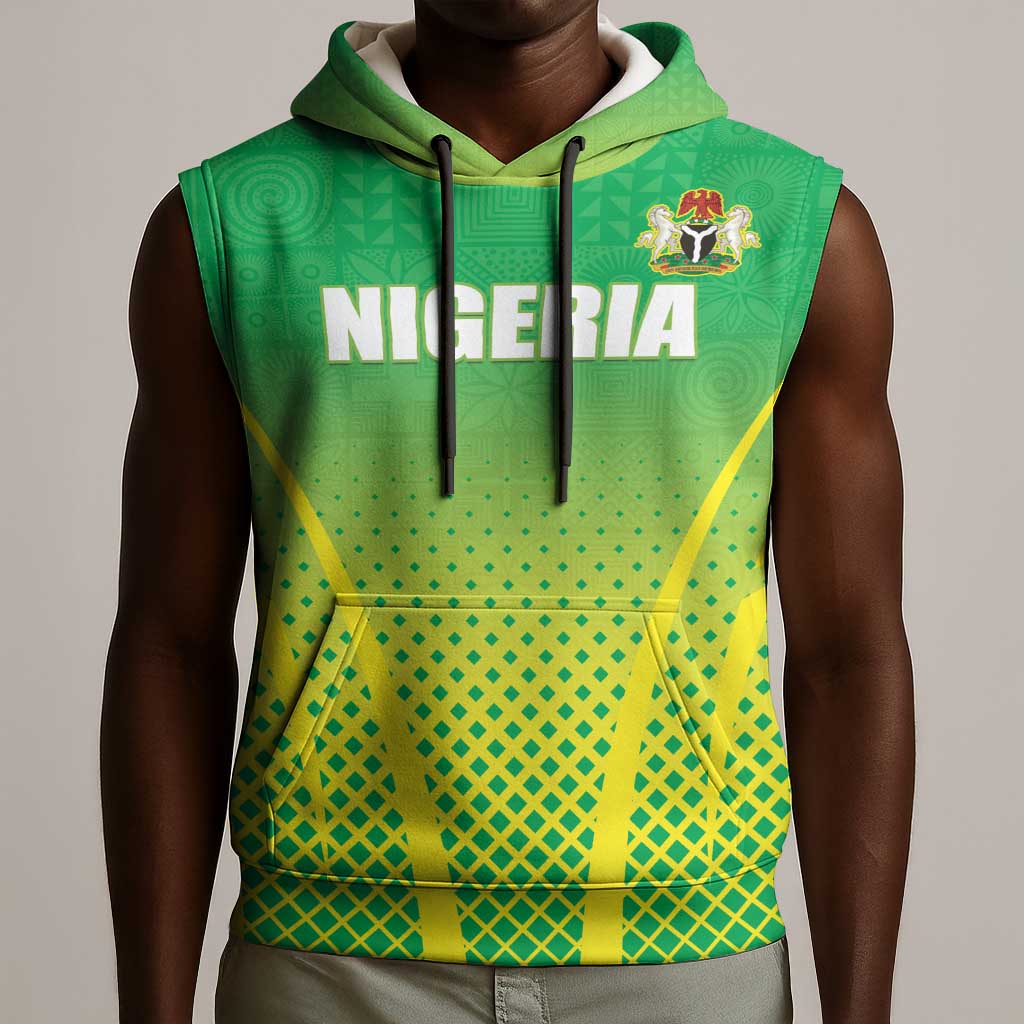 Custom Nigeria Cricket Sleeveless Hoodie Go Yellow Greens - African Pride