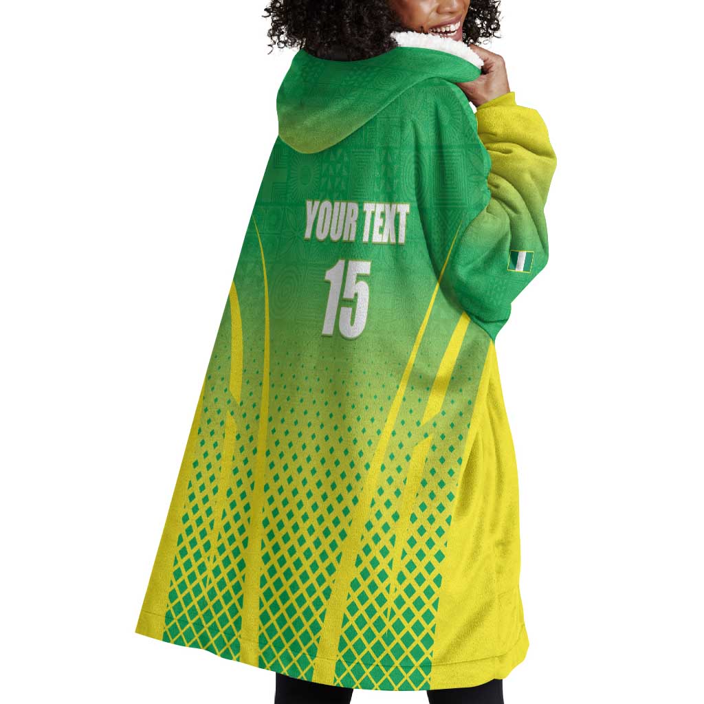 Custom Nigeria Cricket Wearable Blanket Hoodie Go Yellow Greens - African Pride
