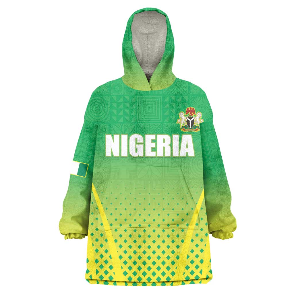 Custom Nigeria Cricket Wearable Blanket Hoodie Go Yellow Greens - African Pride