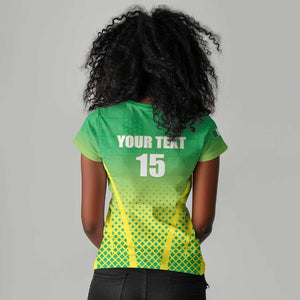 Custom Nigeria Cricket Women V-Neck T-Shirt Go Yellow Greens - African Pride