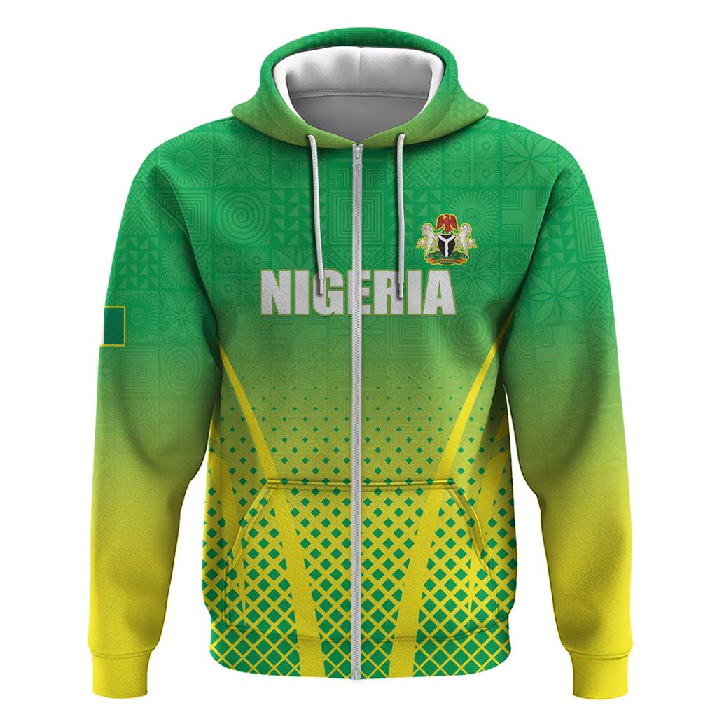 Custom Nigeria Cricket Zip Hoodie Go Yellow Greens - African Pride
