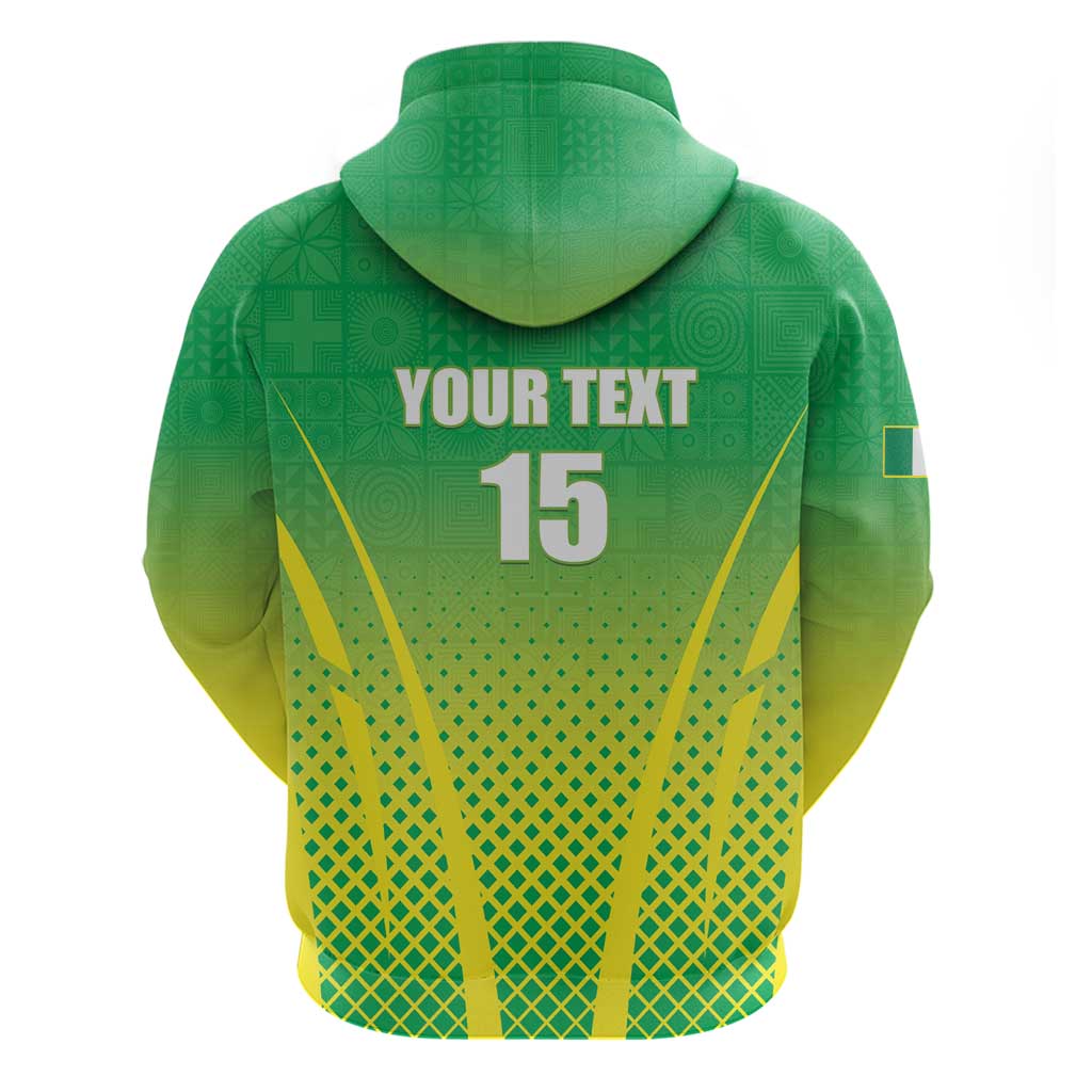 Custom Nigeria Cricket Zip Hoodie Go Yellow Greens - African Pride