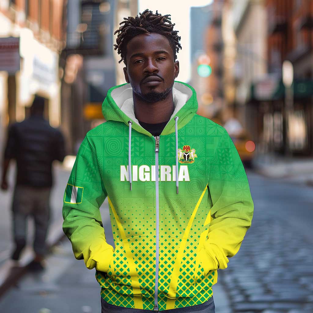 Custom Nigeria Cricket Zip Hoodie Go Yellow Greens - African Pride