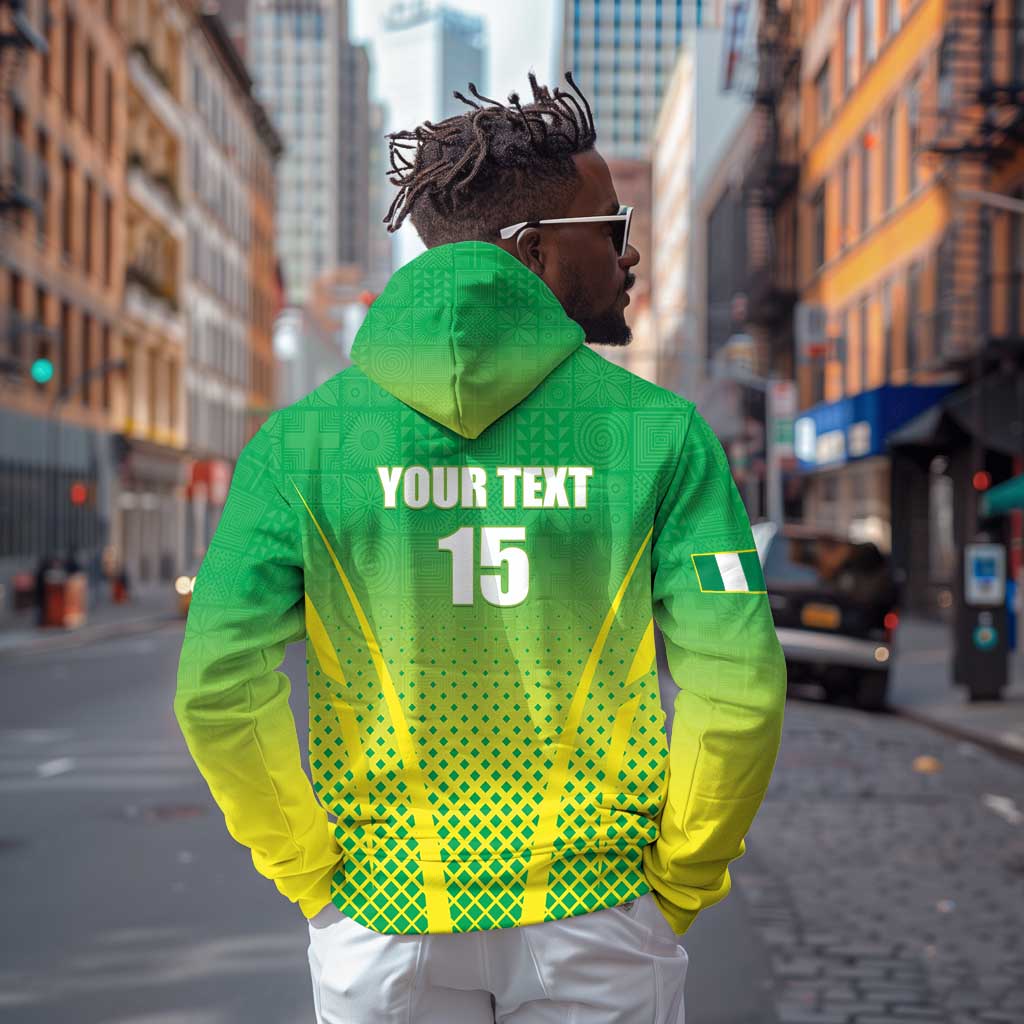 Custom Nigeria Cricket Zip Hoodie Go Yellow Greens - African Pride