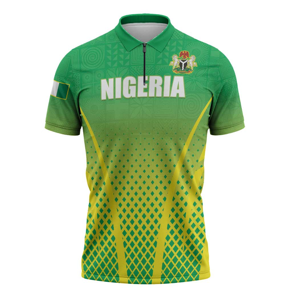 Custom Nigeria Cricket Zipper Polo Shirt Come On Yellow Greens