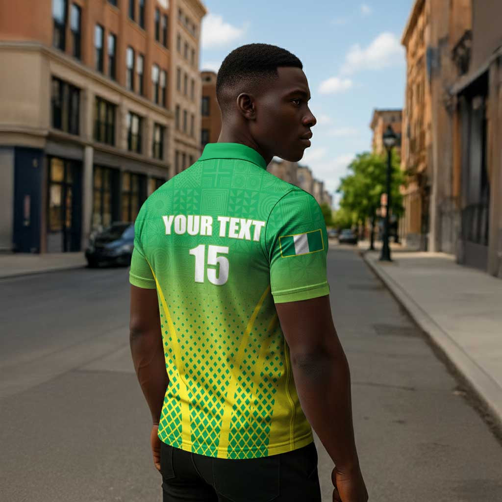 Custom Nigeria Cricket Zipper Polo Shirt Come On Yellow Greens