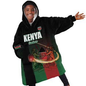 Custom Kenya Cricket Kid Wearable Blanket Hoodie Come On Simbas - African Pride