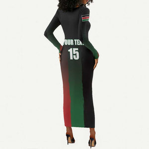 Custom Kenya Cricket Long Sleeve Bodycon Dress Come On Simbas - African Pride