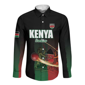 Custom Kenya Cricket Long Sleeve Button Shirt Come On Simbas - African Pride