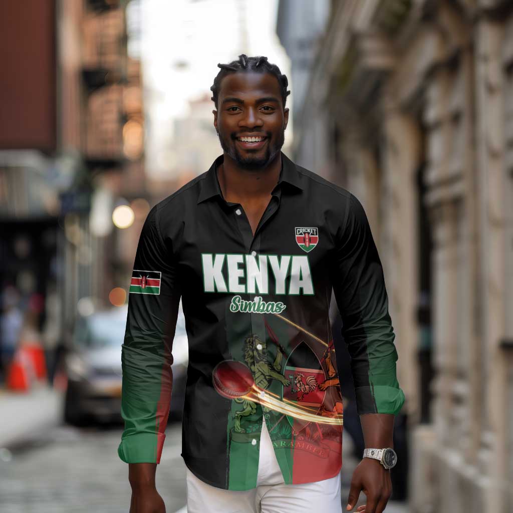Custom Kenya Cricket Long Sleeve Button Shirt Come On Simbas - African Pride