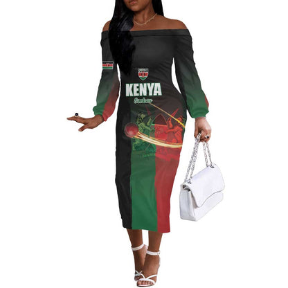 Custom Kenya Cricket Off The Shoulder Long Sleeve Dress Come On Simbas - African Pride