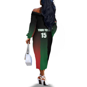 Custom Kenya Cricket Off The Shoulder Long Sleeve Dress Come On Simbas - African Pride