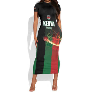 Custom Kenya Cricket Short Sleeve Bodycon Dress Come On Simbas - African Pride